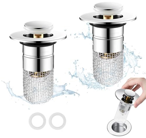 LUBOXIN 304 Edelstahl Waschbeckenstöpsel, 2 Stücke Abflussstopfen mit Sieb für 28-33mm Abfluss Ablauf, Ablaufventil Waschbecken, Universal Pop up Abflusssieb mit Haarsieb für Aufsatzwaschbecken