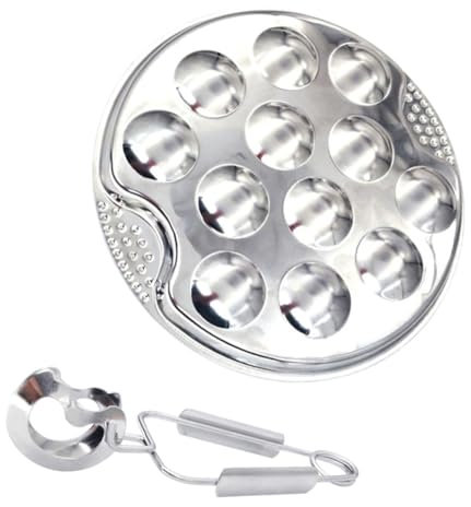 COLLBATH Stainless Steel Escargot Grilling Tools Compartment Seafood Plate for Barbecue Oyster Compartment Dishwasher Safe
