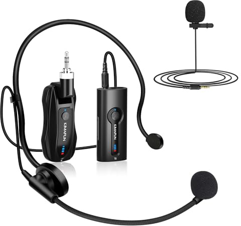 KIMAFUN Wireless Headset Microphone, 2.4G Wireless Microphone Headset and Lavalier Lapel Mics 2 In 1 Suitable for Speaker, PA System, Audio Mixer, Teacher