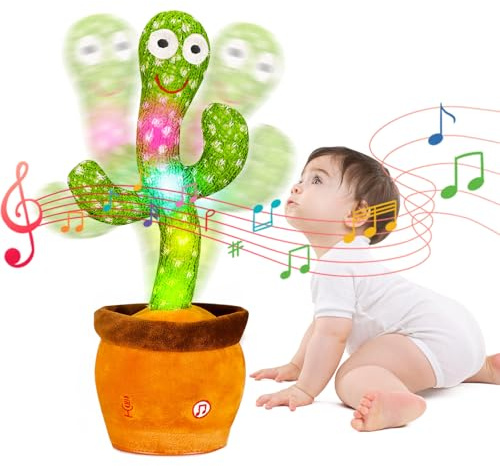 MILEGI Dancing & Singing Cactus Baby Toy, Repeats What You Say with Adjustable Volume, Interactive Light up Sensory Toy for Tummy Time, Funny Birthday Valentines Day Gift for Boys Girls Toddlers
