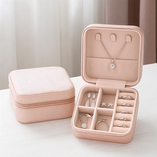 NECWHBST IVON Schmuckkästchen für Damen,Schmuckschatulle Reise,Klein PU-Leder Schmuckaufbewahrung Schmuckkoffer,Mini Schmuckbox Reise für Ringe