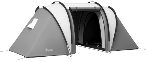 Outsunny Tienda de Campaña Familiar para 4-5 Personas 3000 mm | Tienda de Acampada de Túnel, Impermeable 3000 mm, con 2 Dormitorios, Bolsa de Transporte, Gancho para Pescar, Senderismo