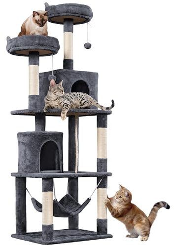 Yaheetech 179cm Cat Tree Multi-level Cat Tower Large Climbing Scratching Posts with Condos/Perches/Hammock Broad-space Kitten Activity Centre, Dark Grey
