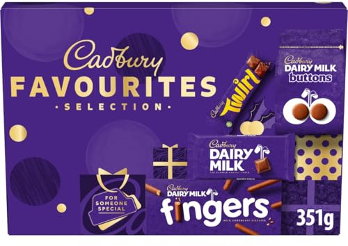 Cadbury Favourites Chocolate Selection Box, Perfect Stocking Filler Gift, Includes 4 Chocolate Bars & Bags, Perfect for Gifting, 351 g (Pack of 1)