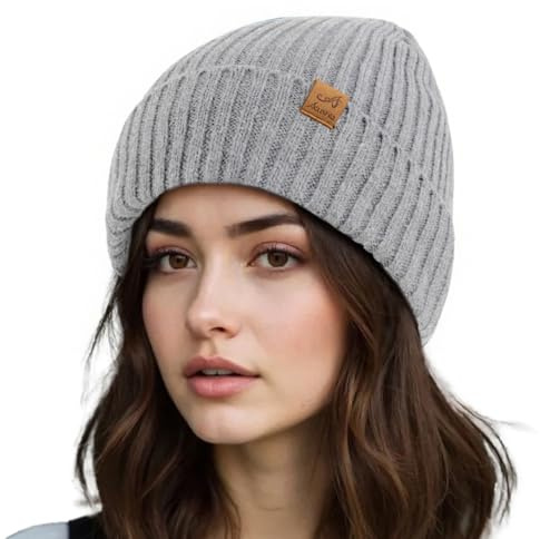 ACUSHLA Bonnet béanie imperméable et coupe-vent, Bonnet d'hiver chaud unisexe en tricot, Bonnet extensible en laine douce avec bord élastique et doublure épaisse et chaude, Cadeau pour amis, hommes et