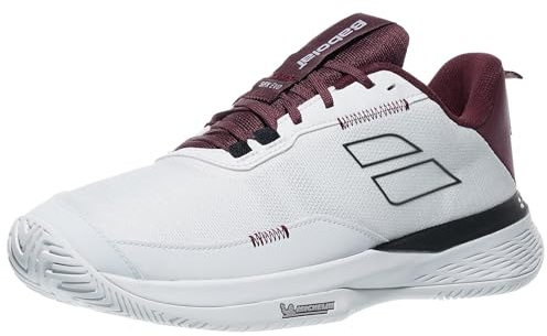 Babolat Men's Court, SFX EVO AC M Tennis Shoes, Size 40.5, White/Burgundy, Optimal Comfort, Support and Fluidity for Amateur to Advanced Players, Suitable for All Surfaces, 11 UK