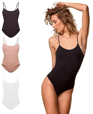 FOCENZA Body Donna in Morbida Microfibra Elasticizzata con Spalline Sottili, Intimo Donna Confortevole ed Elastico, Multipack da 3 Pezzi in Vari Colori, Made in Italy (nero-bianco-nudo, S-M)