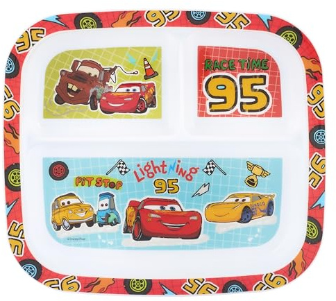 Disney Pixar Cars 3-Section Children's Divided Plate - BPA-Free, Durable & Colorful Dining for Children, Perfect for Balanced Meals - 36 Months Up