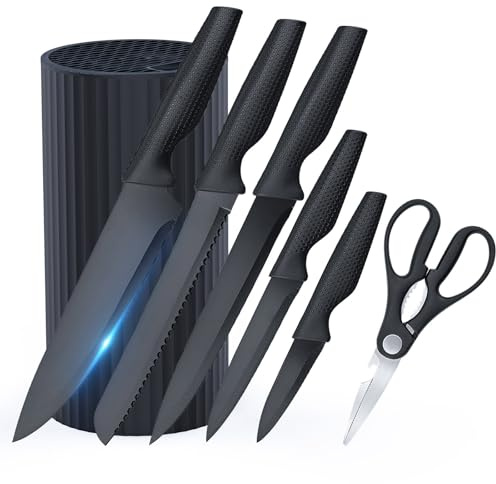 RAINBEAN Kitchen Knife Set, 7pcs Knife Set with Block | Premium Set Includes Razor Sharp Chef Bread Slicing Utility Paring Knives and Kitchen Scissors