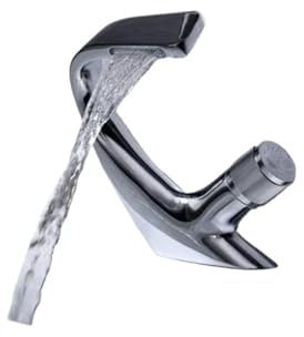 Handfat i svart koppar, vattenfallskran, varmt och kallt vatten, undermonterat handfat, enkelt hål (Silvery)