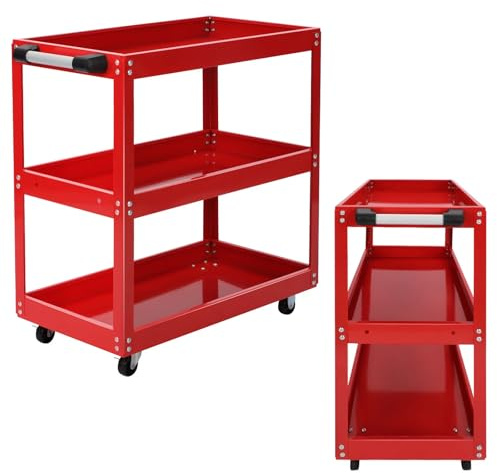 BLUE BAZAAR 3-Tier Heavy Duty Tool Trolley, 66×35×65cm Workshop Wheel Cart – Mobile Garage Tool Storage Shelf for DIY, Mechanics, Repair Shops & Transporting Tools