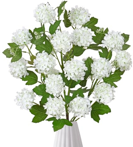 DEMIUKO Konstgjorda hortensior blommor grenar vårkonstgjorda blommor, silkesblad, dekorativa kvistar, falska blomgren, växter för bröllop, hem, vas, blomarrangemang, vårdekoration (4, vit)