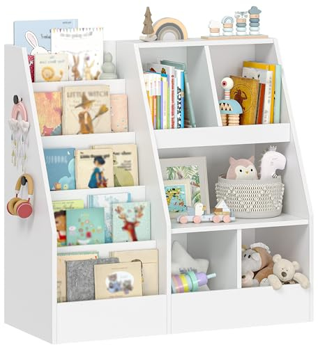 Hzuaneri Kinderregal mit 5 Ebenen & 5 offene Fächer, 40 x 90 x 90 cm Weiß