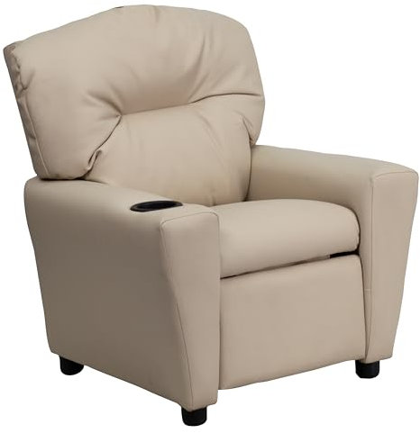 Flash Möbel modernes beige Vinyl Kinder Liege mit Becherhalter, beige, 39 D x 24.5 W x 28 H