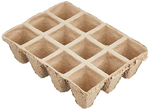 Flower - Semilleros Biodegradables de 12 Cavidades | Plantación Directa | Paquete de 6 Unidades, Marrón, 3.5x4.5x3.5 cm, Papel Biodegradable