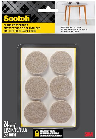 Scotch Felt Pads, Felt Furniture Pads for Protecting Hardwood Floors, Round, 1.5 in. Diameter, Beige, 24 Pads