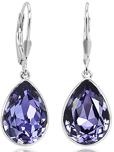 925 Silberohrringe Lila Markenkristallen Tropfen Silberohrhänger Violett NOBEL SCHMUCK