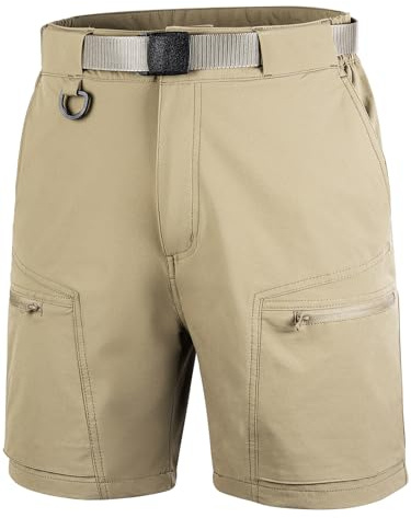 FREE SOLDIER Men's Cargo Hiking Shorts with Belt Lightweight Quick Dry Tactical Shorts with Pockets for Casual Work Golf (Khaki 40W10L)