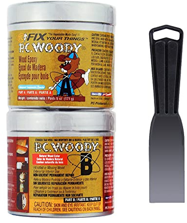 PC Products PC-Woody Wood Repair Epoxy Paste Kit with Mixing Tool, Two-Part 6 oz in Two Cans, Tan (83321)