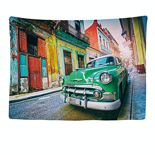 Ulticool - Appeso a Parete Decoración Casa - Coche Cuba Vendimia Retro Interior Vintage - 200 x 150 cm Grande – Murales Alfombra Tapiz Pared - Tapices Decorativo para Habitacion Dormitorio Salon