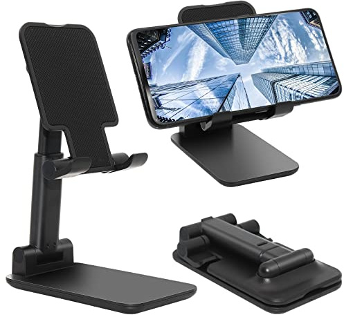 szwilnis Cell Phone Stand, Folding Desktop Phone Stand, Angle Height Adjustable Mobile Phone Holder for Desk, Office, Tablet Stand Compatible with All Phones 4-10 Inches Cell Phone/Tablet (Black)