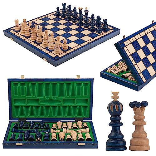 Master of Chess Schackbräde i Trä Med Schackpjäser 42 cm - Handgjort Reseschackspel Som Är Vikbart - Litet Schackspel för Barn och Vuxna