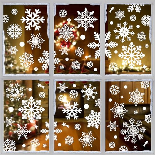 BBLIKE Adesivi per Finestre di Natale, 8 Fogli Window Sticker Decor Fiocchi di Neve Immagini per Porte, Vetrine, Frontali in Vetro, Decorazione Natalizia Riutilizzabileti