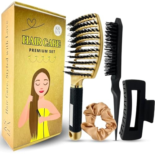 Cepillo Pelo Antitirones, Cepillo de Cerdas de Jabali, Peine de Cerdas de Jabali, Cepillo Desenredante sin Tirones, Pack Regalo Mujer Belleza