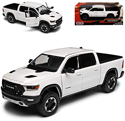 Dodge Ram 1500 Pick-Up Doppelkabine Weiss 5. Generation Ab 2019 1/24 Motormax Modell Auto mit individiuellem Wunschkennzeichen