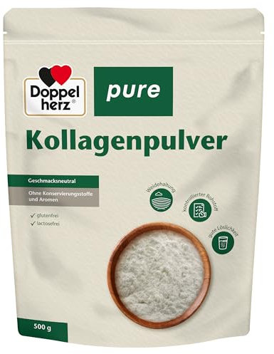 Doppelherz pure Kollagenpulver - geschmacksneutral - leicht löslich - ohne Konservierungsstoffe und Aromen - kontrollierter Rohstoff aus Weidehaltung - 500 g