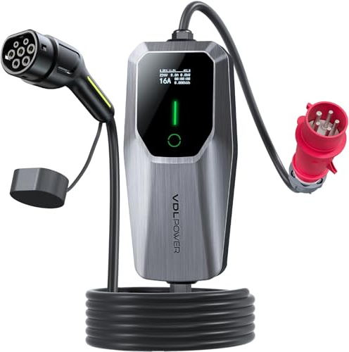 VDLPOWERVP Cargador Coche eléctrico, 11 kW EV Cargador Tipo 2 con Enchufe Schuko,Cargador baterias Coche Corriente Ajustable 6/8/10/13/16A, 5.5M Cable Carga Coche electrico, Impermeable IP65