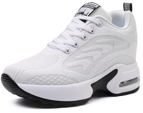 AONEGOLD Sneakers con Zeppa Donna Scarpe da Ginnastica Sportive Fitness Running Basse Basket Casuale Outdoor Traspirante Scarpe da Corsa Tacco 8 cm (Bianco 913,39 EU)
