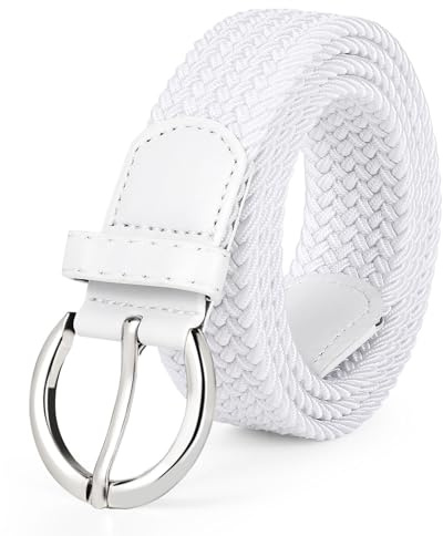 WERFORU Ceinture tressée élastique - Ceinture stretch pour femme - Ceinture en tissu réglable pour jeans et pantalons, Blanc., Gürtellänge 100cm