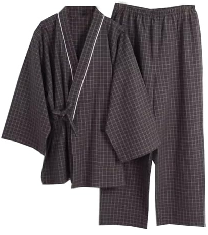 FANCYPUMPKIN Herrmorgonrock i japansk stil kimono [bomullpyjamas kostym], Flerfärg-06, M