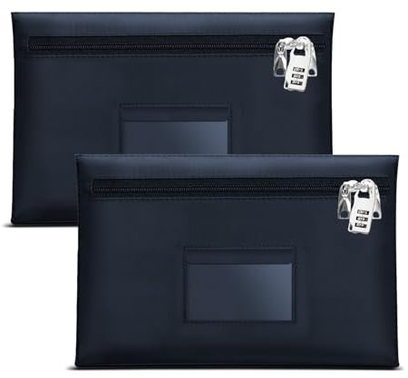 Smunijon 2 x abschließbare Banktaschen, groß, 31,8 x 21,6 cm, Geldtaschen mit Schloss, Bank-Pfund-Taschen mit Doppelreißverschluss, sicher, abschließbar, Geldtasche (2, blau, mittel)