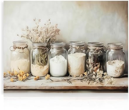 Dazzlewall Stampe artistiche da parete per cucina agricola, stile rustico vintage, barattolo di vetro con spezie, pittura artistica culinaria per cucina e sala da pranzo, 30,5 x 40,6 cm, senza cornice