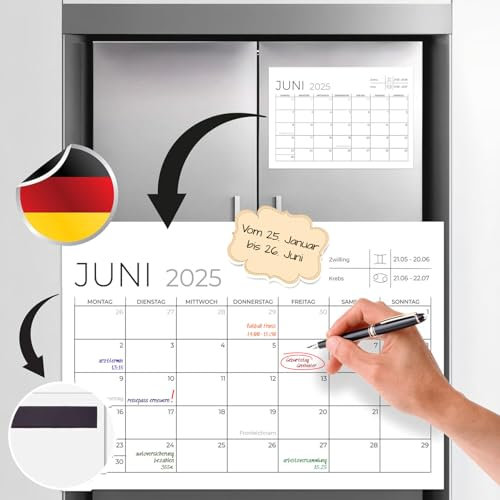 Finoly Magnetischer Kalender von Januar 25 bis Juni 26 (18 Monate) im A4 | Kalender Magnetisch Kühlschrank 2025/2026 | Monatsplaner Magnetisch mit Magnet | Kühlschrank Magnete 30x21 cm