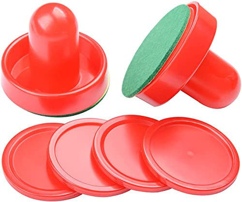 Dzxin Air Hockey Pushers, 2 Stück 76mm Air Hockey Tisch Filzschieber mit 4 Stück Roten Pucks für Ersatz Pucks Tischhammer Torhüter für Tabellen Spiel（Rot
