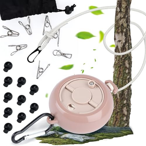 Vylyciy Corde à Linge de Voyage Portable,10M Corde à Linge Retractable Exterieur Camping avec 10 Boucles Fixes et 20 Pinces Coupe Vent,Cordes a Linges Retractable Camping pour Plein Air Camping Voyage