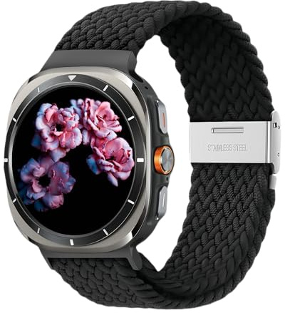 Justerbart tänjbart flätat band Compatible with Samsung Galaxy Watch Ultra 47mm (2025/2024) – Premium elastisk nylon sportband för män och kvinnor