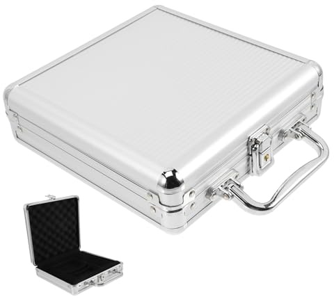 LRXIYODE Valigetta Design a Scomparti, Maniglia Portatile Porta Fiches in Lega Argento con Grande Capacità e Chiusura a Fibbia per Proteggere Carte e Fiches da Poker