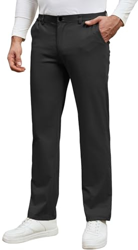 Zetieny Men's Trousers Straight Fit Chinos Lightweight Stretch Trouser Elasticated Waist Dress Trousers for Men Black