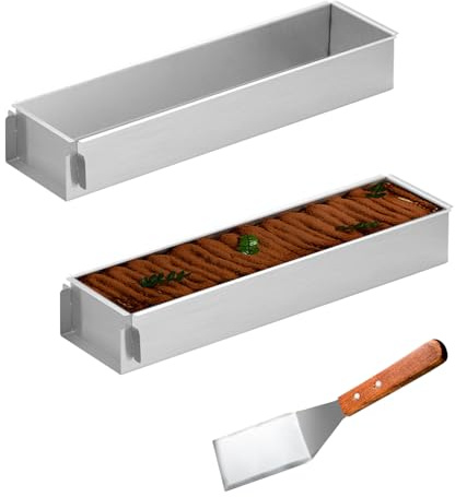 2 Piezas Molde Tarta Rectangular, Molde Mousse Ajustable Forma de Tiramisú Antiadherente con Parte Lateral Extraíble, Moldes de Aleación de Aluminio para Pasteles, Brownie, Pan y Tiramisú (30cm)