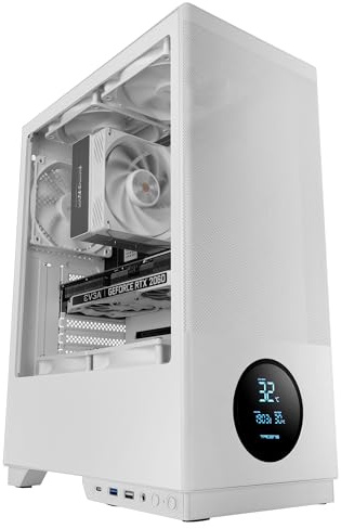 Tacens SAGITTA20, ATX PC Case, LED Display with Real-Time Temperatures, 3x 120mm Fans, Tempered Glass Side Panel, Metal Dustproof Front Mesh, CableHatch, USB-C, White