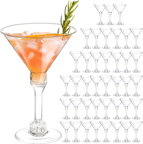 Paquete de 40 vasos de plástico para martini reutilizables de 5 onzas, vasos altos de martini, vasos de margaritas de plástico, perfectos para vino de fiesta de Año Nuevo, postres, aperitivos y todos