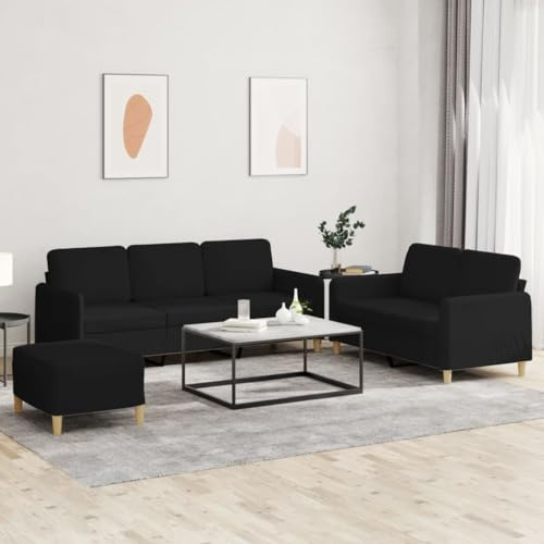 Sinkzol 3-TLG. Soffset med kudde i svart tyg, hörnsoffa och ottoman, lägenhet med förvaringsutrymme, bekväm bäddsoffa för vardagsrum och gästrum, klädselbänk med ryggstöd