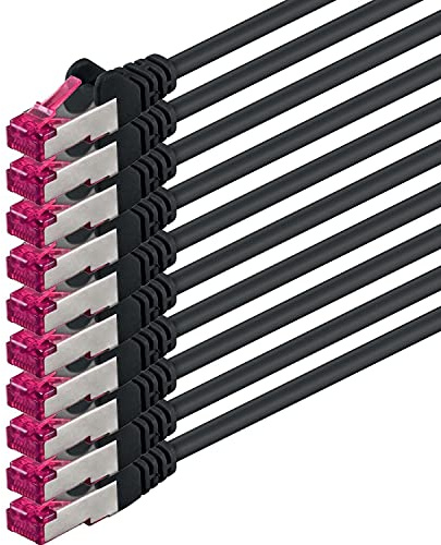 0,5m - svart - 10 stycken - nätverkskabel CAT6a (10Gb / s) S-FTP CAT 6a LAN-kabel - GHMT-certifierad PIMF 500 MHz kompatibel med CAT 5e CAT 6 CAT7 för switchar, routrar, modem, internet