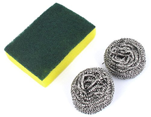 sourcing map Topfreiniger Topfschwamm Küche Schüssel Tasse Metall Kugeln Scrub Schwamm Pad Reiniger Werkzeug 3in 1