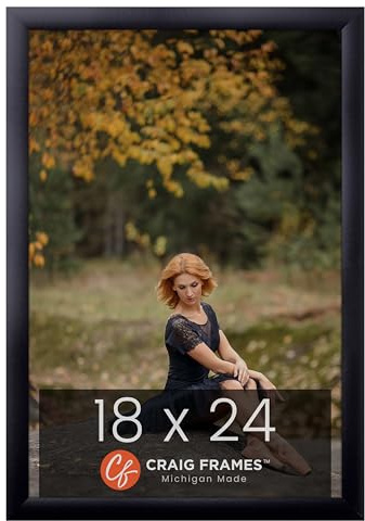 Craig Frames 18x24 Poster Frame – Smooth Black 1 Inch Wide MDF Moulding, Style 1WB3BK, Matte Finish with High Clarity Acrylic Front, Backing, and Easy-to-Install Hanging Kit for Wall Display