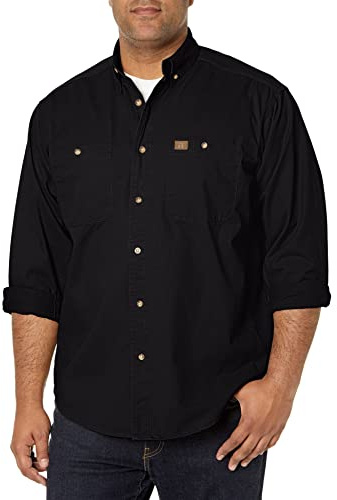 Wrangler Men's Logger Twill Long Sleeve Workshirt SHIRT, Black, L